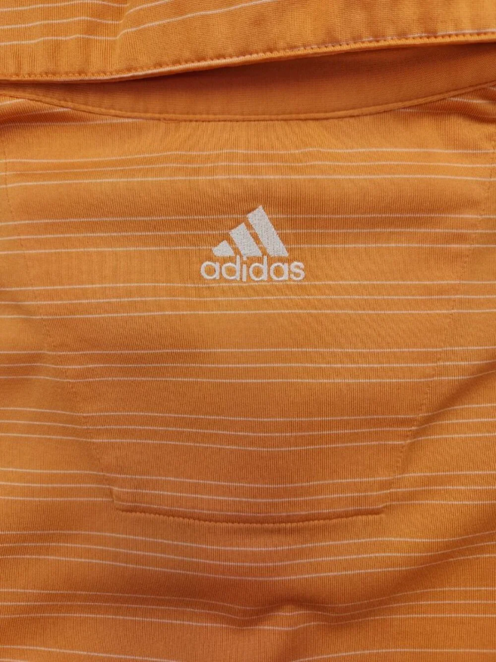 Adidas Climalite Adult Men Large Orange Striped Short Sleeve Golf Polo Polyester
